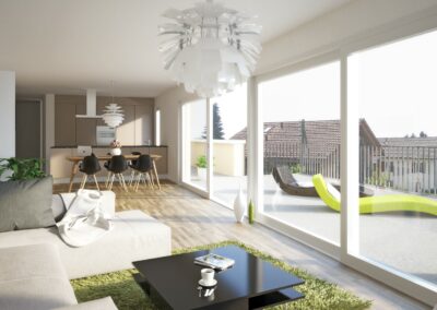 Visualisierung Wohnzimmer Mehrfamilienhaus Stampfli Wicki AG